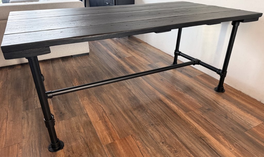 Zwarte (eet-)tafel met steigerbuis poten 180x97x77cm (BxDxH), 50 tot 100 cm, Zo goed als nieuw, Vijf personen of meer, 150 tot 200 cm