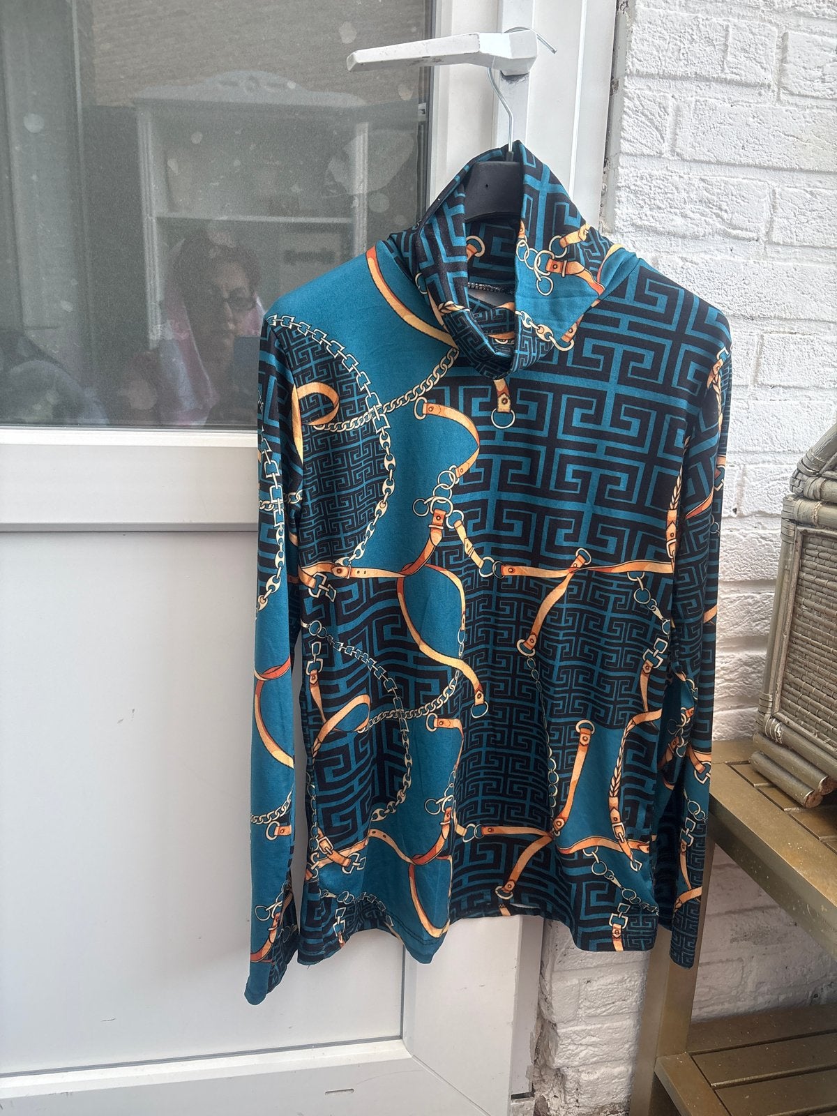 Stijlvolle Coltrui met Kettingprint - Maat M, Ophalen of Verzenden, Nieuw, Maat 42/44 (L), Blauw