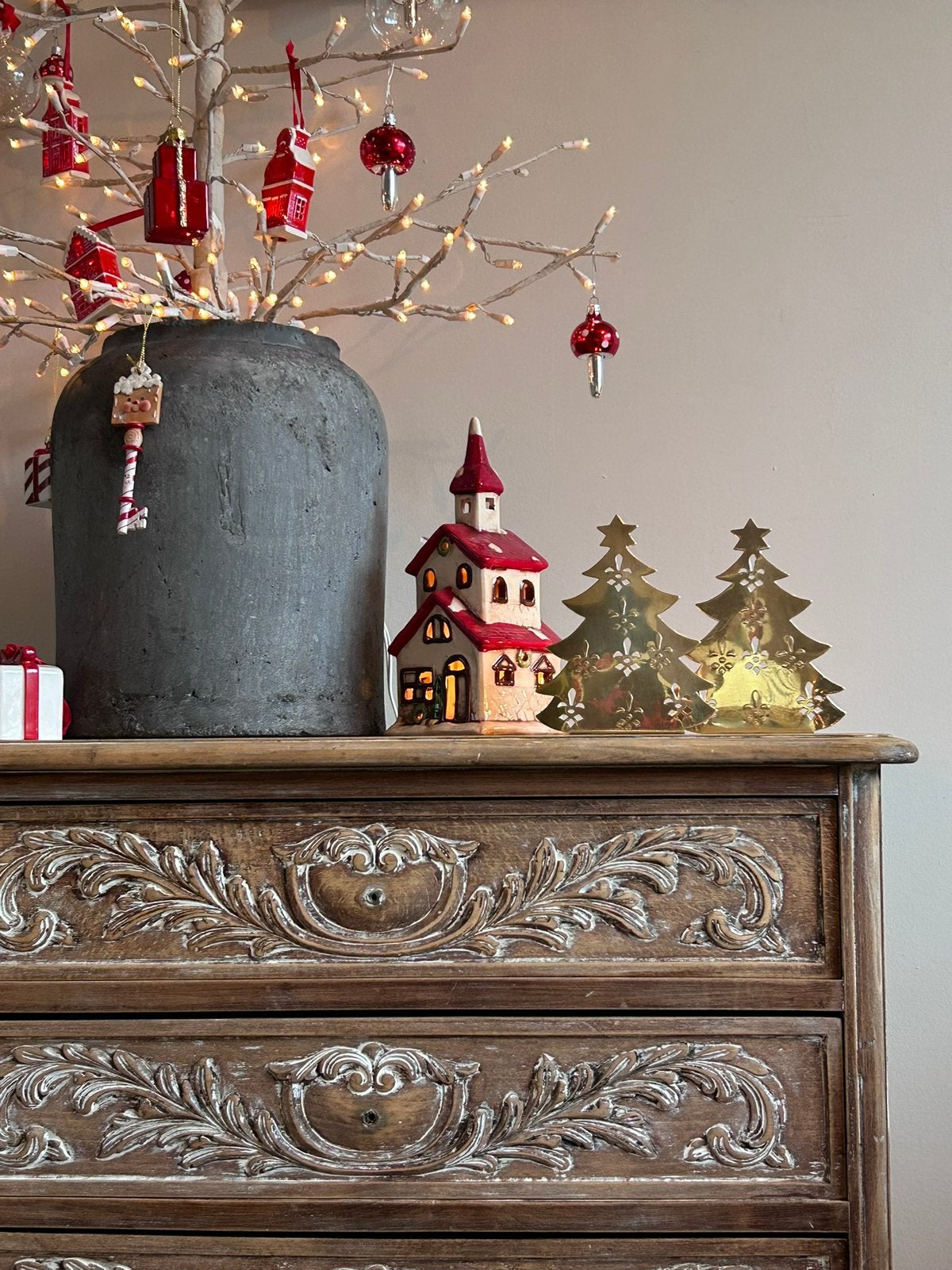 Set van 2 vintage kerstboom kandelaren van messing, Ophalen of Verzenden, Zo goed als nieuw