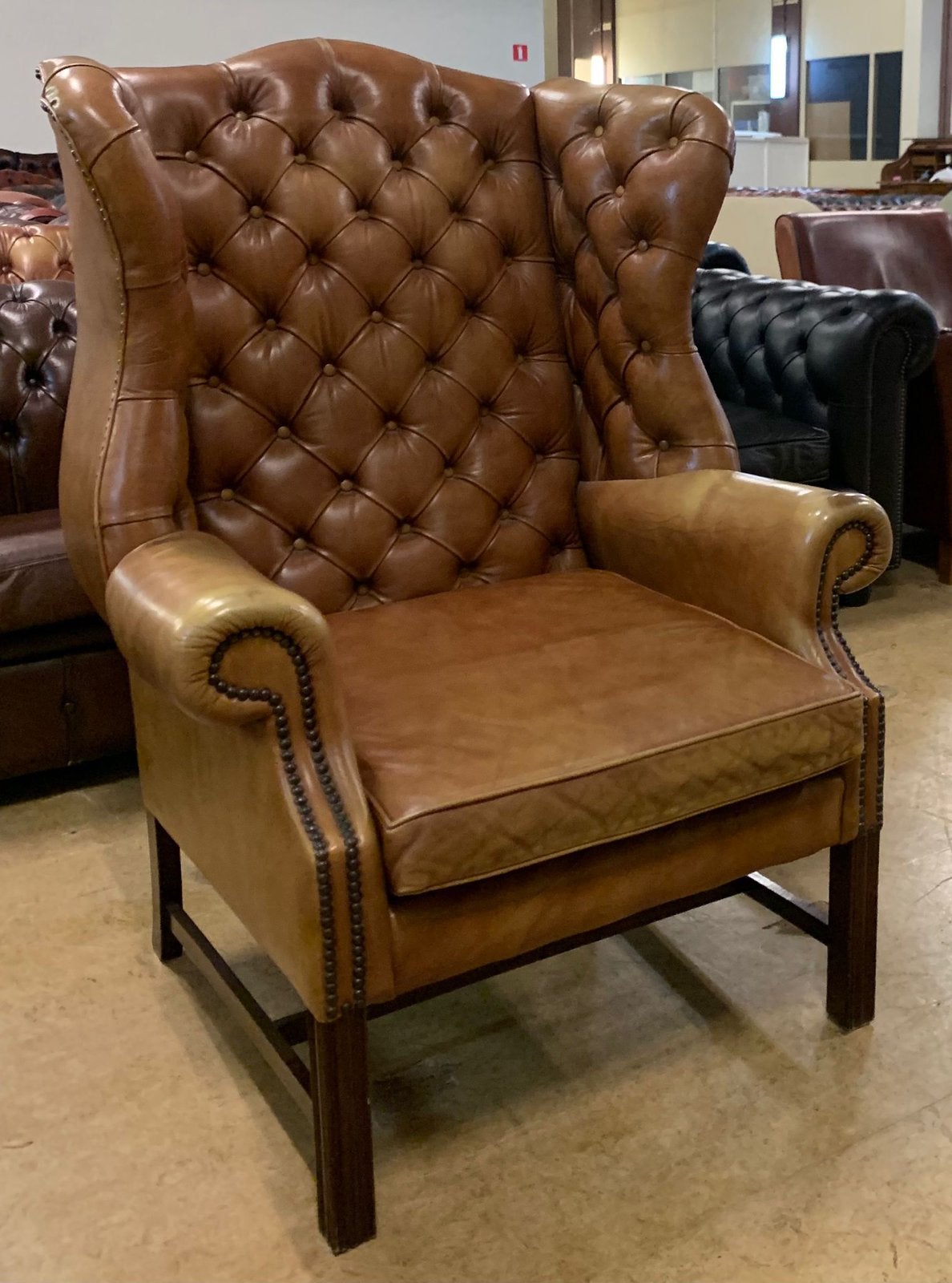 Prachtige Chesterfield Fauteuil Cognac Bruin., Gebruikt, Chesterfield, Ophalen of Verzenden, 75 tot 100 cm
