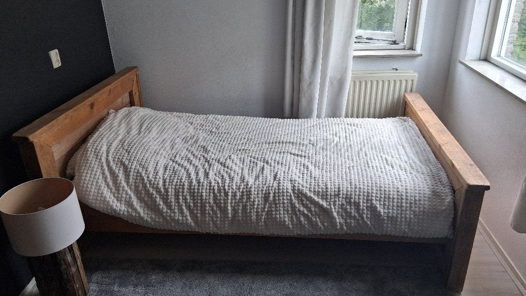 Steigerhouten bed, Ophalen, 90 cm, Eenpersoons, Bruin