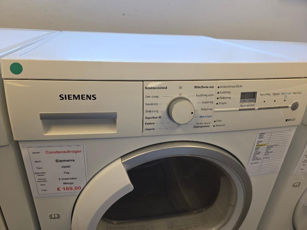 condensdroger - Siemens - 7kg, Ophalen, 6 tot 8 kg, Anti-kreukfase, Refurbished