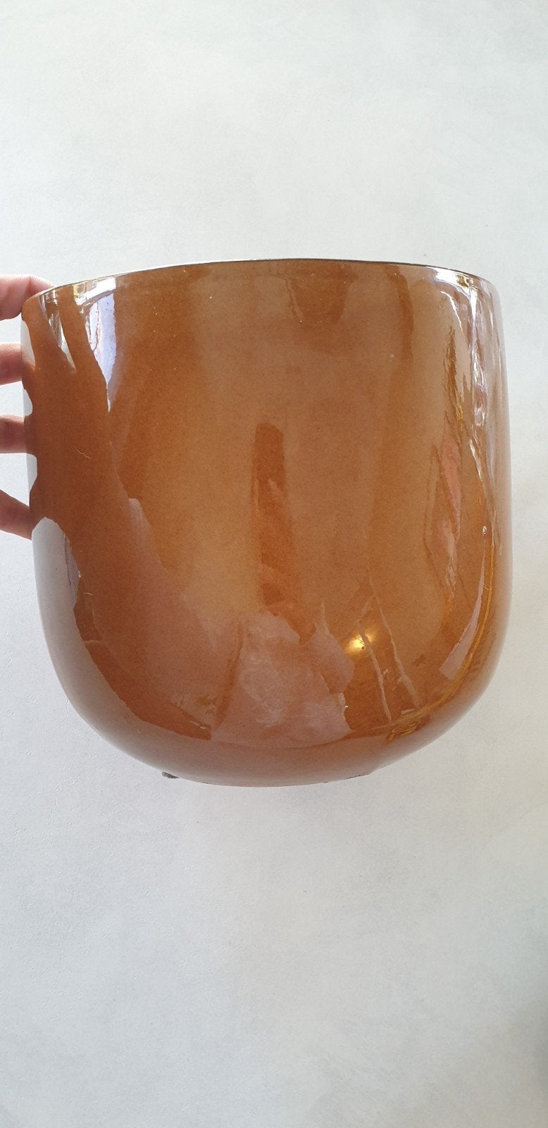 MICA Bruin/oranje Bloempot, Ophalen, Gebruikt, Rond, Binnen
