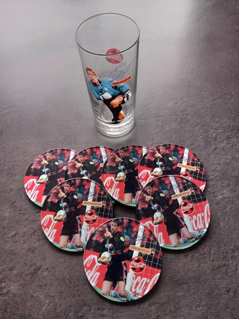 Coca-Cola glas en onderzetters Edwin van der Sar WK/EK, Ophalen of Verzenden, Zo goed als nieuw