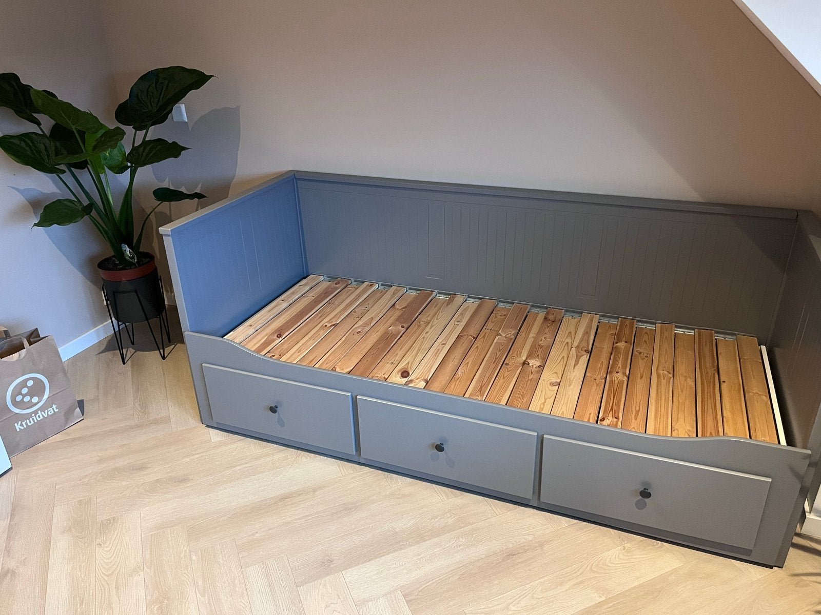 IKEA Hemnes Bedbank Grijs - Uitschuifbaar met Lades, Ophalen, Tweepersoons, 80 cm, 200 cm