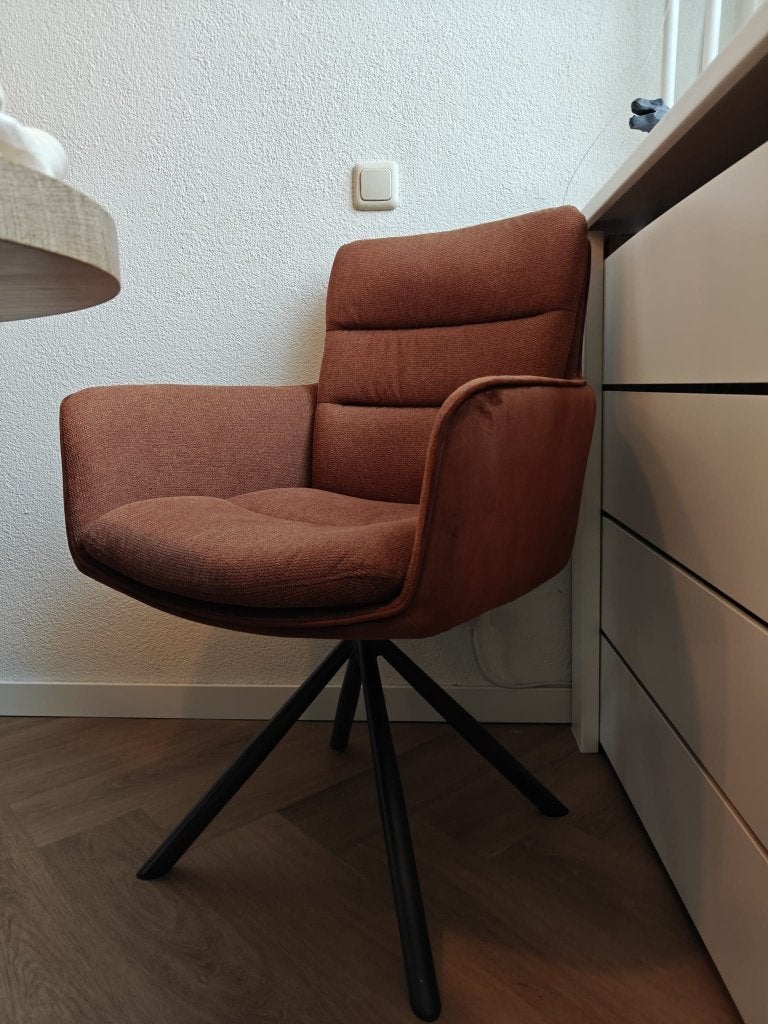 6 eetkamerstoelen van Pronto (cognac, antraciet, zinc), Ophalen, Gebruikt, Overige kleuren, Modern, Draaistoelen