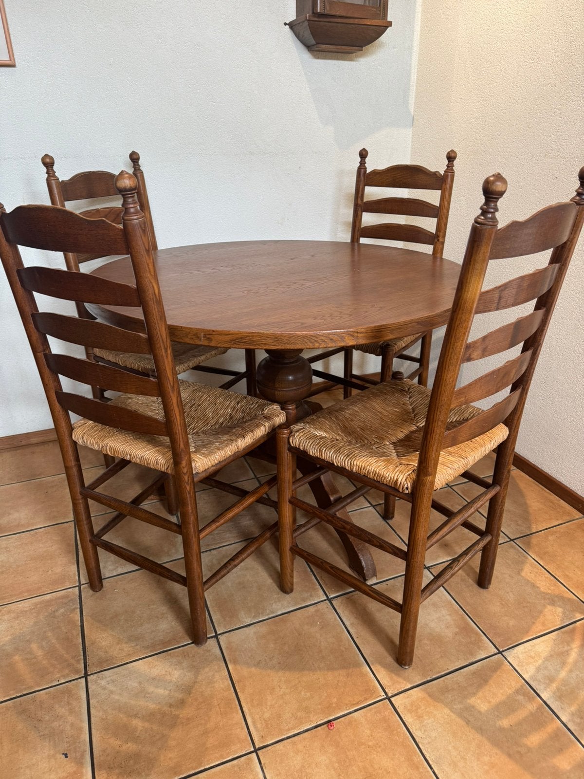 eiken eethoek met 4 stoelen, Huis en Inrichting, Tafels | Eettafels, Ophalen, Zo goed als nieuw, Rechthoekig, 50 tot 100 cm