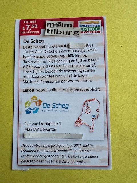 De Scheg entree €7,50 p.p. voor max.4 pers., Tickets en Kaartjes, Drie personen of meer, Kortingsbon, Overige typen