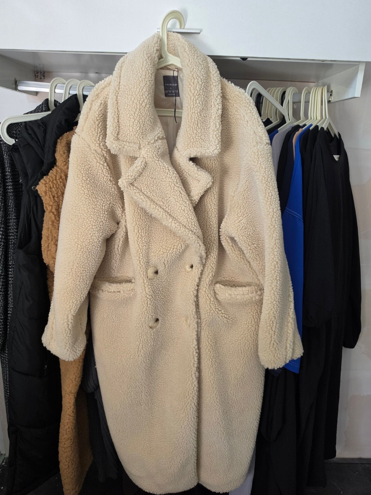Mooie creme /beige teddy jas ., Ophalen, Zo goed als nieuw, Maat 46/48 (XL) of groter, Beige
