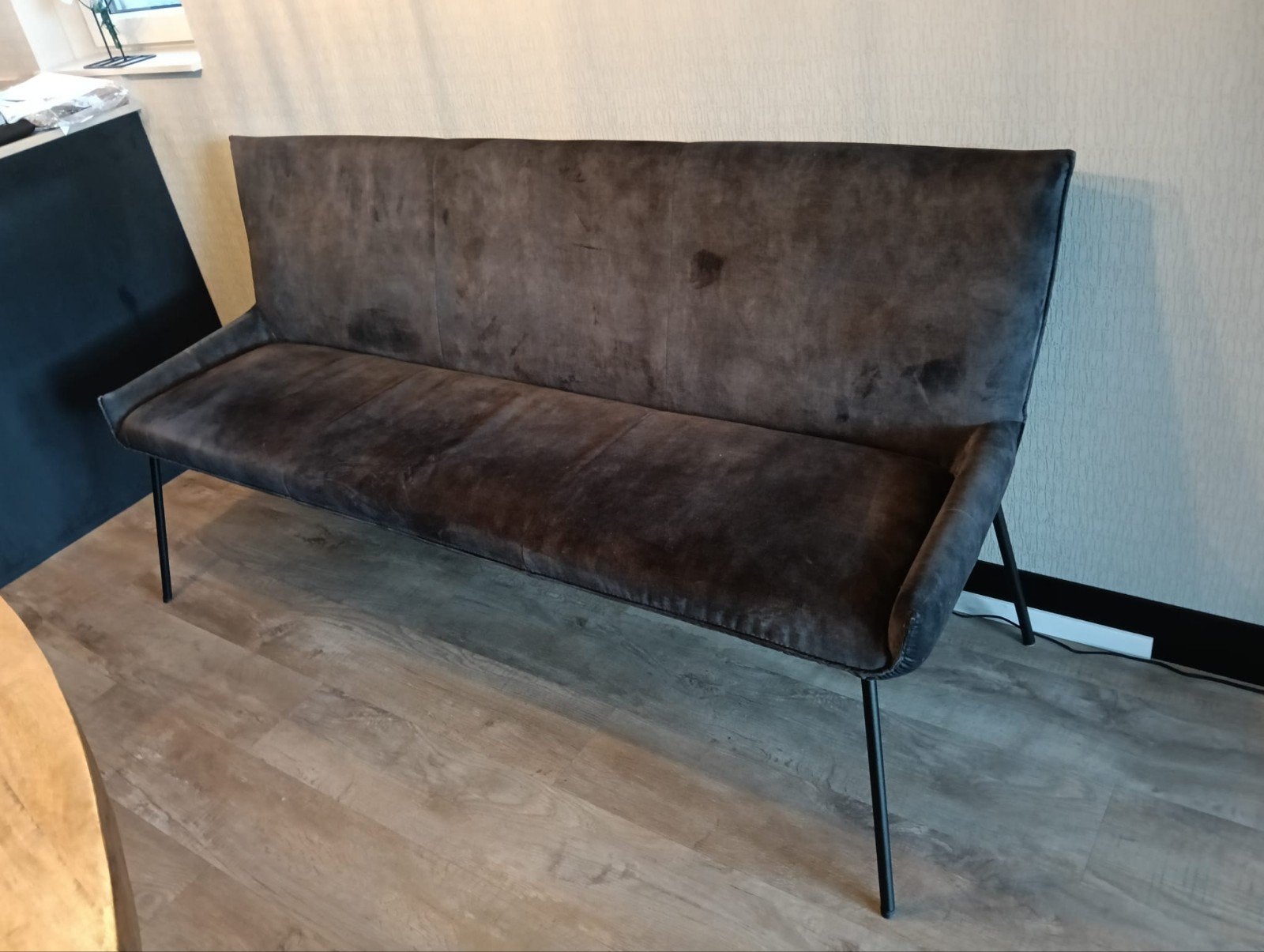 Schitterende ZGAN eettafelbank antraciet velvet/fluweel, Ophalen, 150 tot 200 cm, Driepersoons, Zo goed als nieuw