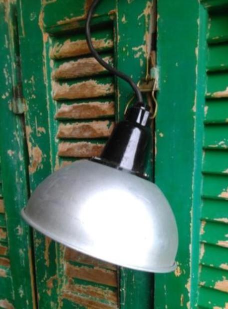 Oude vintage industriele hanglamp lamp leger bakeliet grij, Gebruikt, T, Ophalen of Verzenden, N