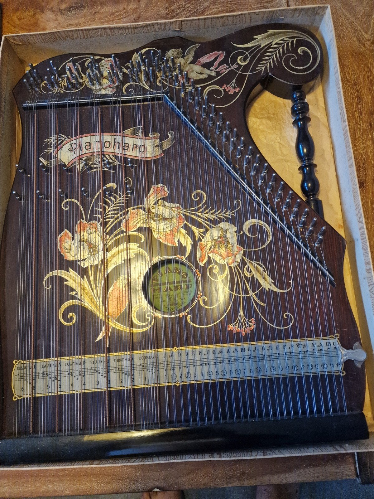 Antieke Pianoharp Citer met bladmuziek en accessoires, Ophalen of Verzenden, Gebruikt
