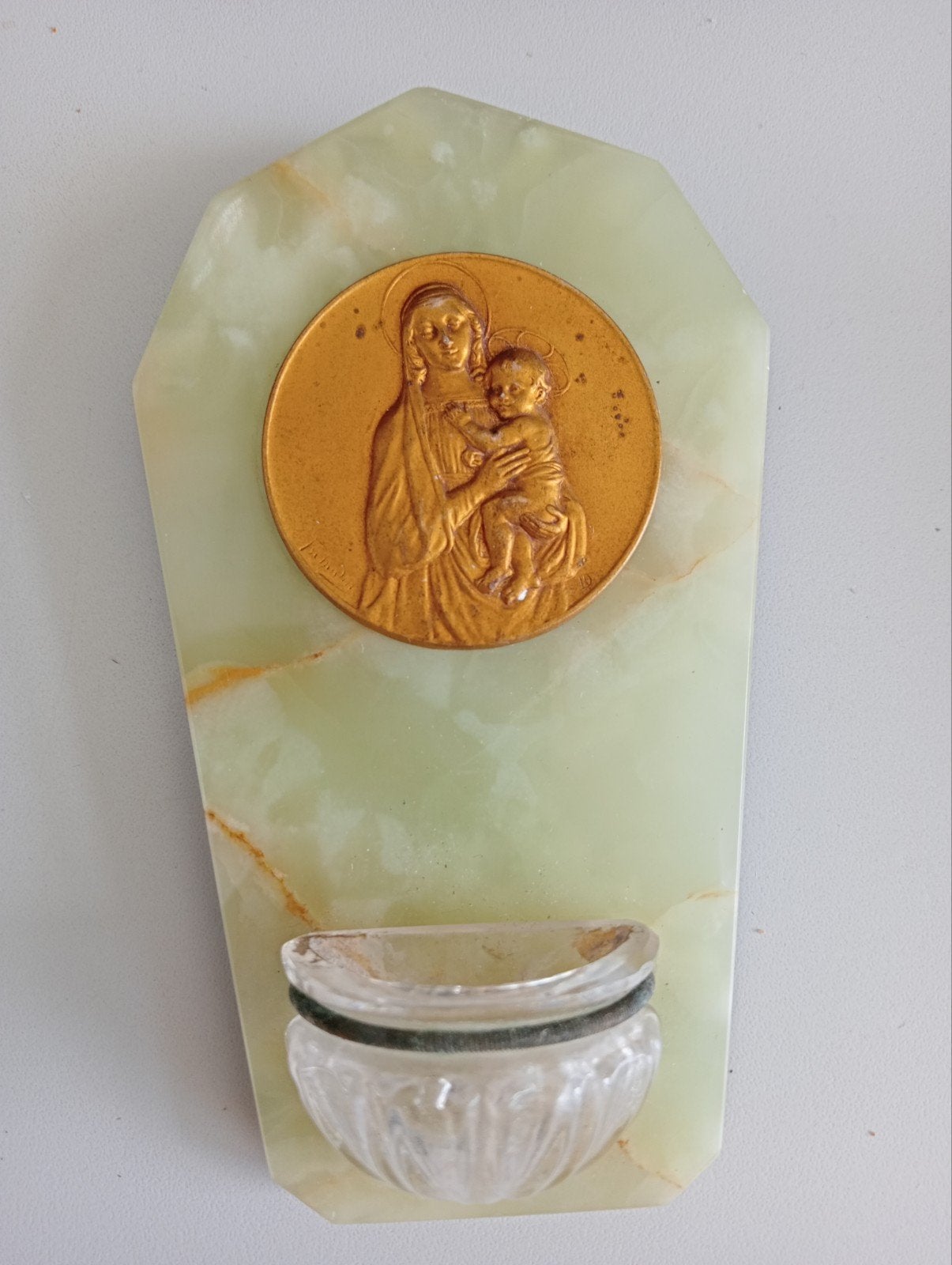 Vintage Onyx marmer Frans wijwater Maria, Ophalen of Verzenden