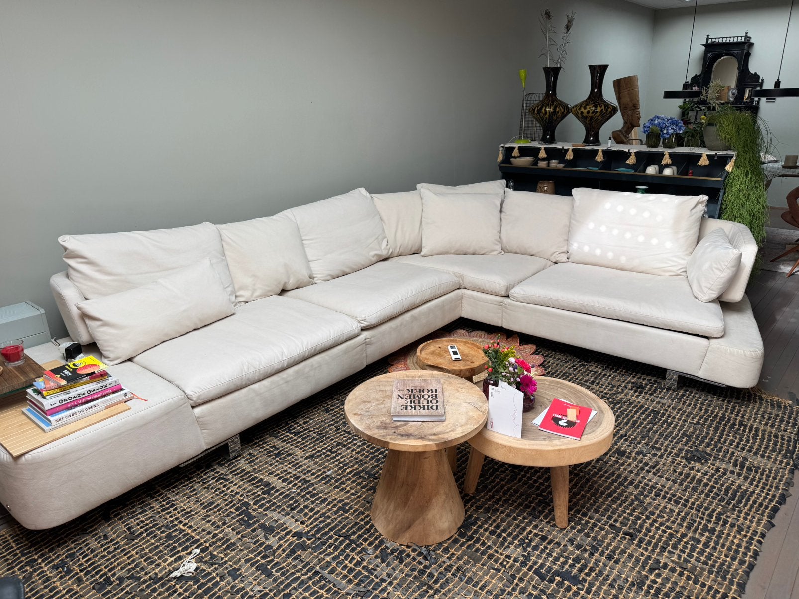 Natuzzi design loungebank crème, Ophalen, Zo goed als nieuw, Stof, Design