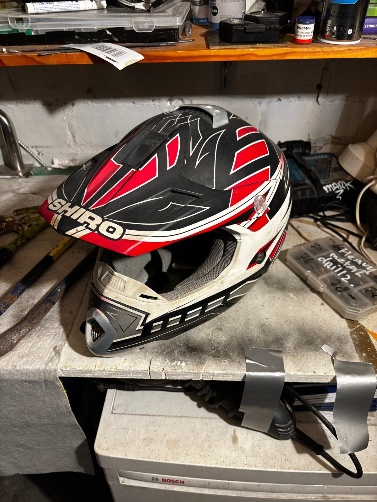 Shiro SH-333 Offroadhelm - Zwart/Rood/Wit, Motoren, Kleding | Motorhelmen, L, Tweedehands, Ophalen, Overige merken