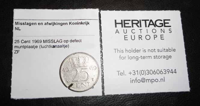 Munt misslag kwartje 1969, Ophalen of Verzenden, Koningin Juliana, 25 cent, Losse munt