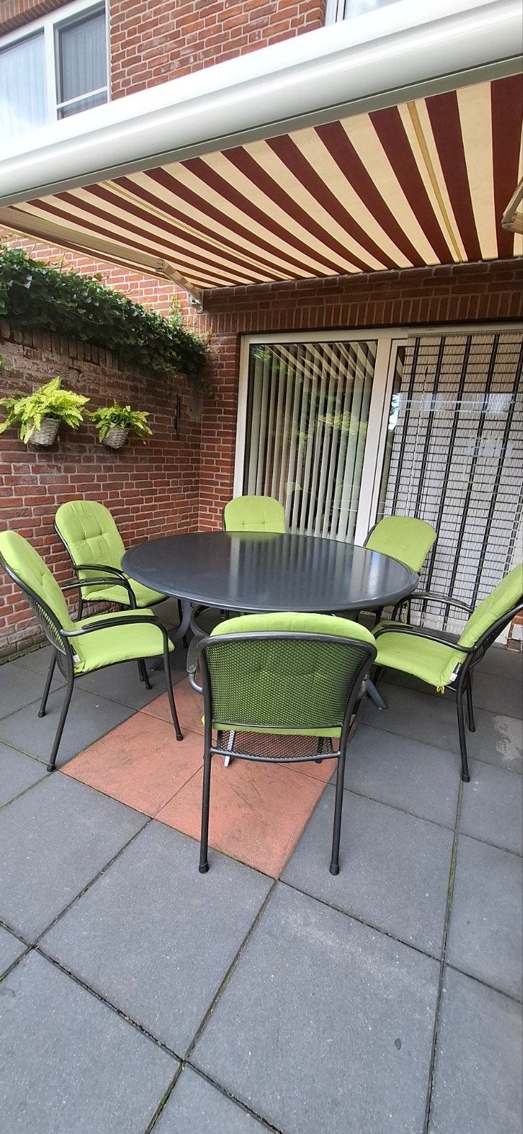 antraciet  tuinset met 6 stoelen en kussens, Ophalen, Gebruikt, 6 zitplaatsen, Aluminium
