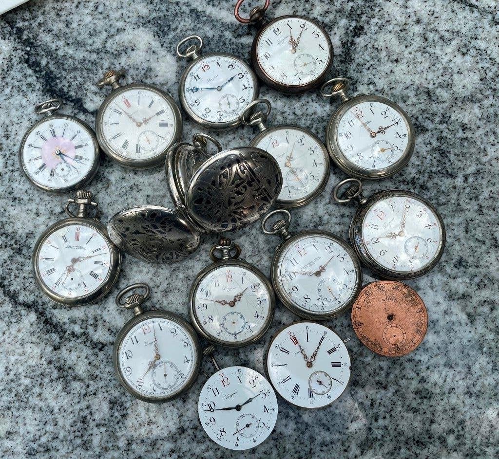 LONGINES zakhorloge (verpakking van 15 horloges), Sieraden, Tassen en Uiterlijk, Horloges | Antiek, Ophalen, Zakhorloge, 1900 tot 1930