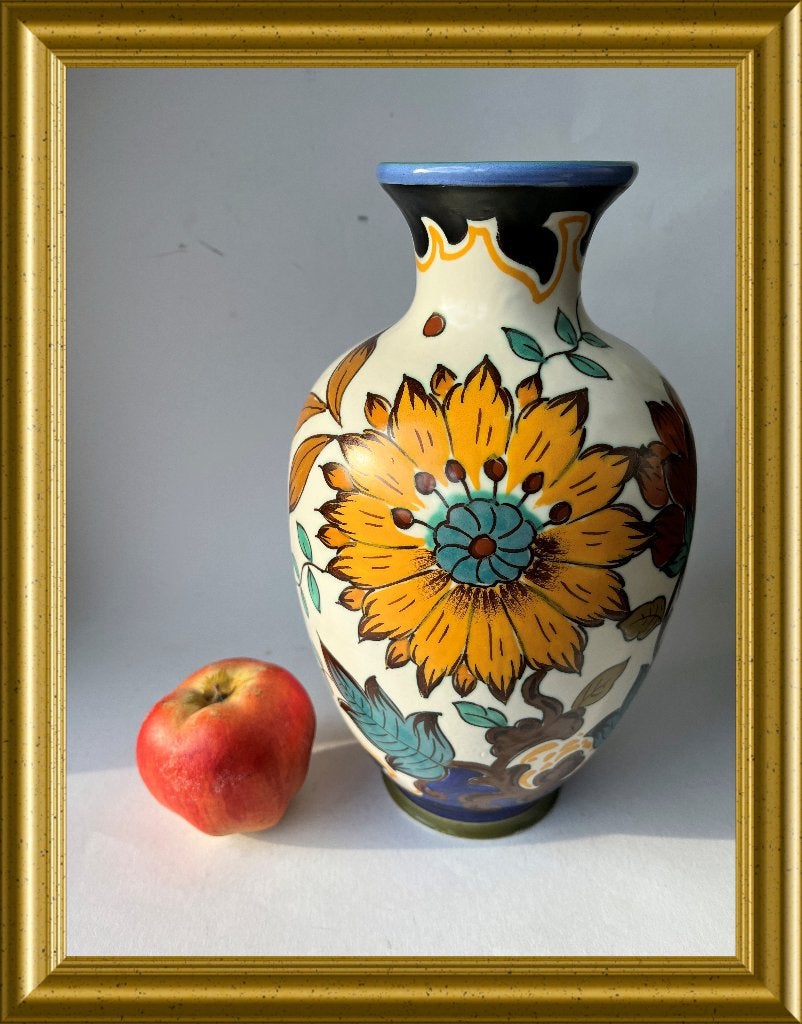 Oude platelen vaas pzh gouda. Decor bianca, Antiek en Kunst, Antiek | Keramiek en Aardewerk, Ophalen of Verzenden