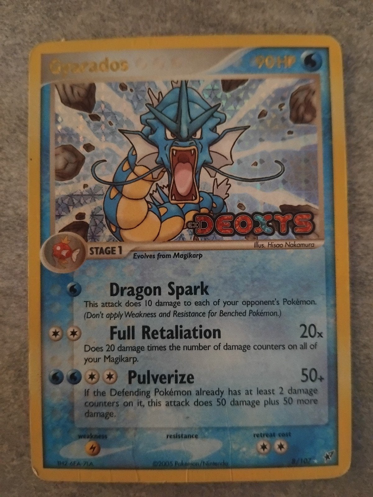 Gyarados Pokémon Kaart - Deoxys Set stamped 8/107, Ophalen of Verzenden, Gebruikt, Losse kaart, Foil
