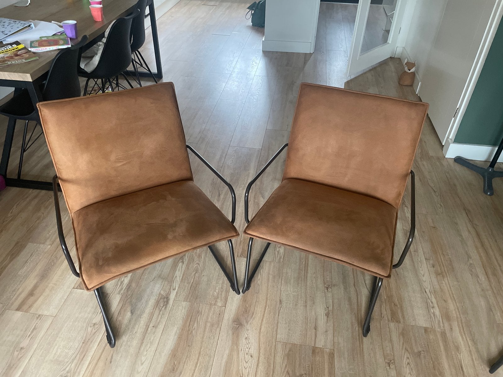 2x Cognac kleurige fauteuils, Huis en Inrichting, Ophalen, Gebruikt, Twee, Bruin