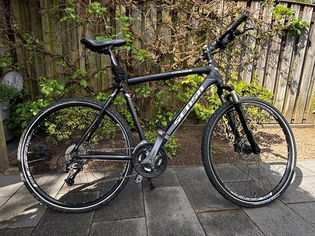 Hybride Heren Stadsfiets, Vering, Zo goed als nieuw, Meer dan 20 versnellingen, Schijfrem