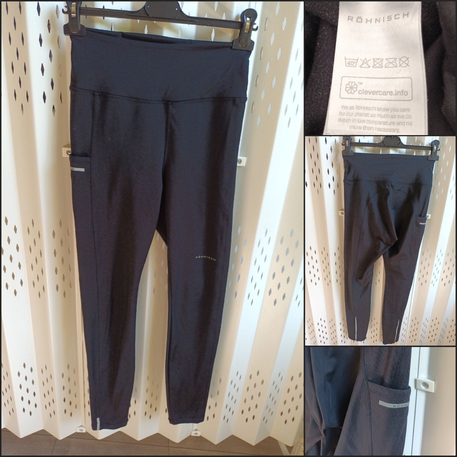 Röhnisch Zwarte Sportlegging - Zakje Broekspijp S, Kleding | Dames, Maat 38/40 (M), Zwart, Ophalen of Verzenden, Gedragen