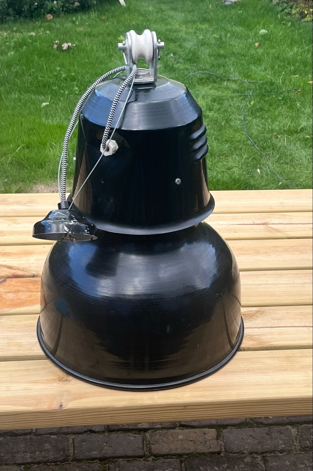 Vintage industriële hanglamp - Zwart emaille, Ophalen