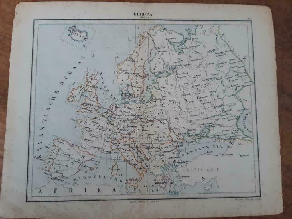 01 / Litho van J. Kuyper uit 1880 van Europa, Ophalen of Verzenden