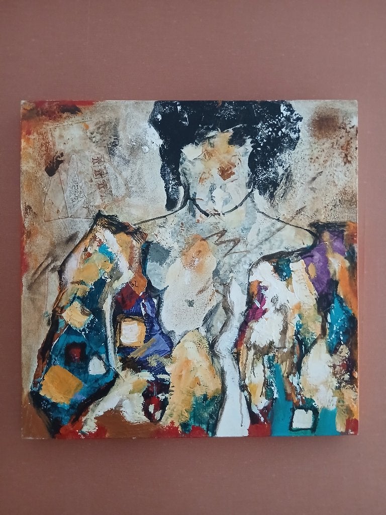 Abstract portret van Dario Bosia, 60x60 cm, Ophalen, Acrylverf, Gesigneerd, Portret of Personen