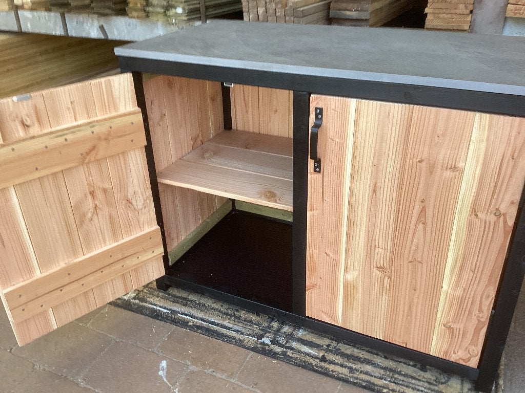 Buitenkast, buitenkeuken van douglas hout en keramisch blad, Tuin en Terras, Buitenkeukens, Ophalen, Nieuw, Houtskool, Vrijstaand