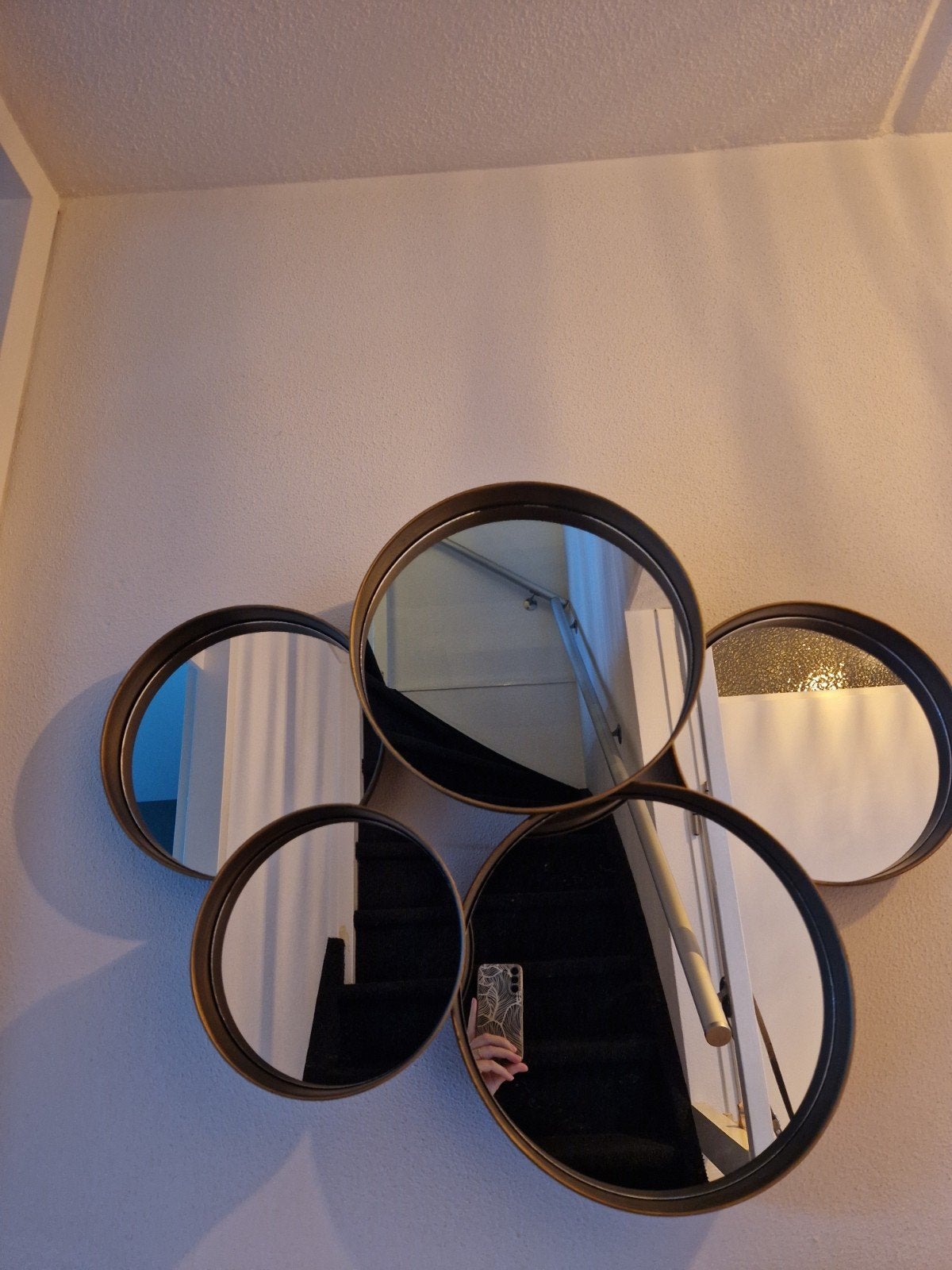 Spiegel met 5 cirkels - Goud/Bronskleurig design, Ophalen, Gebruikt