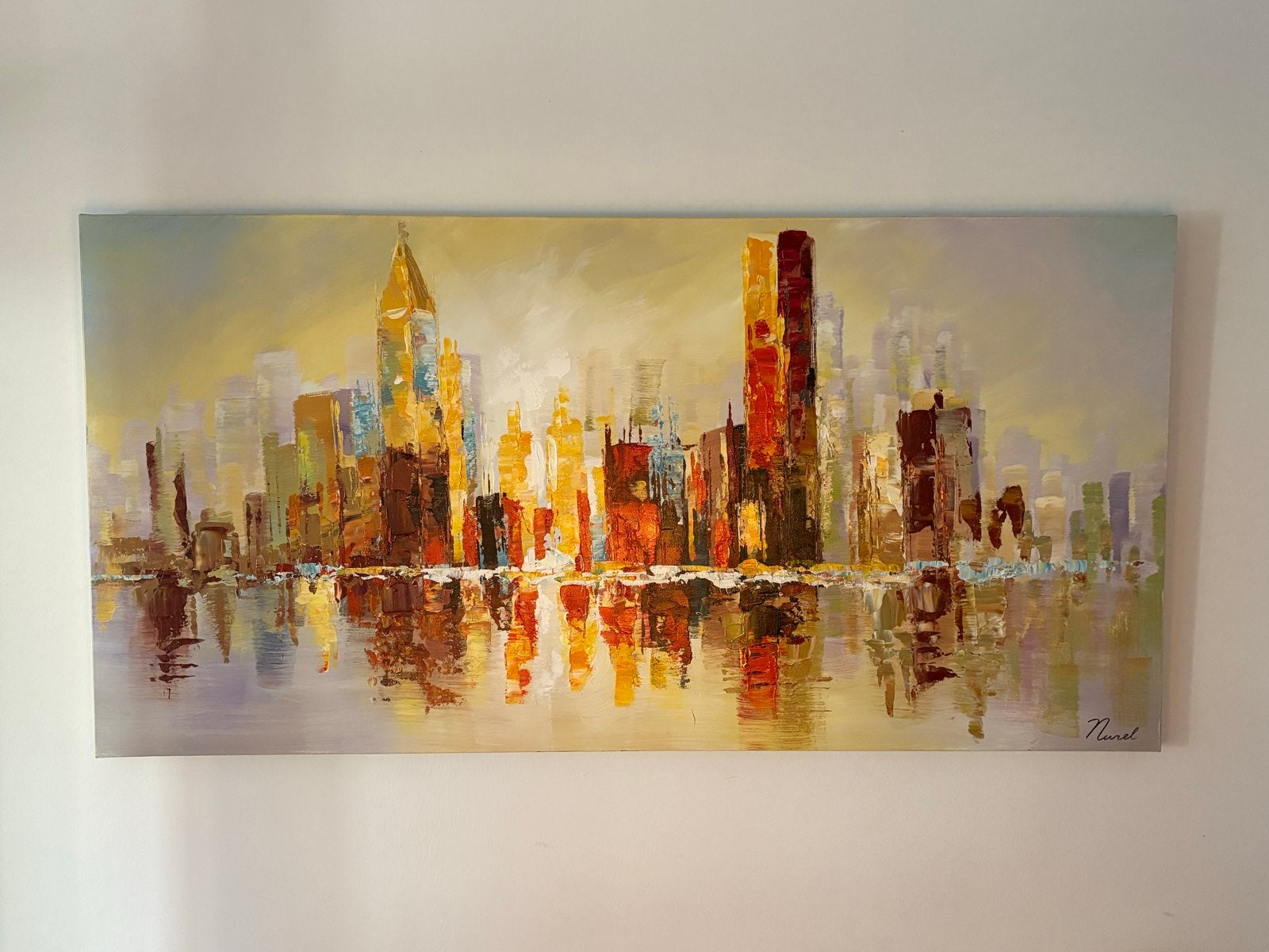 Modern Schilderij Stadsgezicht - Levendige Kleuren, Ophalen, Acrylverf, Gesigneerd, Stadsgezicht