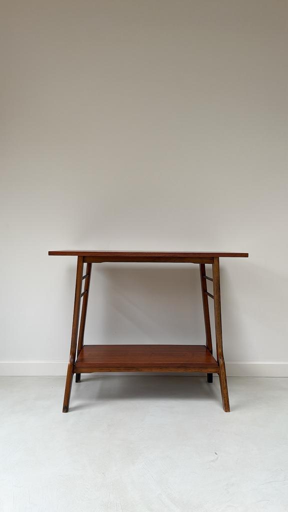 Vintage teak houten bijzettafel, Ophalen, 50 tot 100 cm, Zo goed als nieuw, Nvt