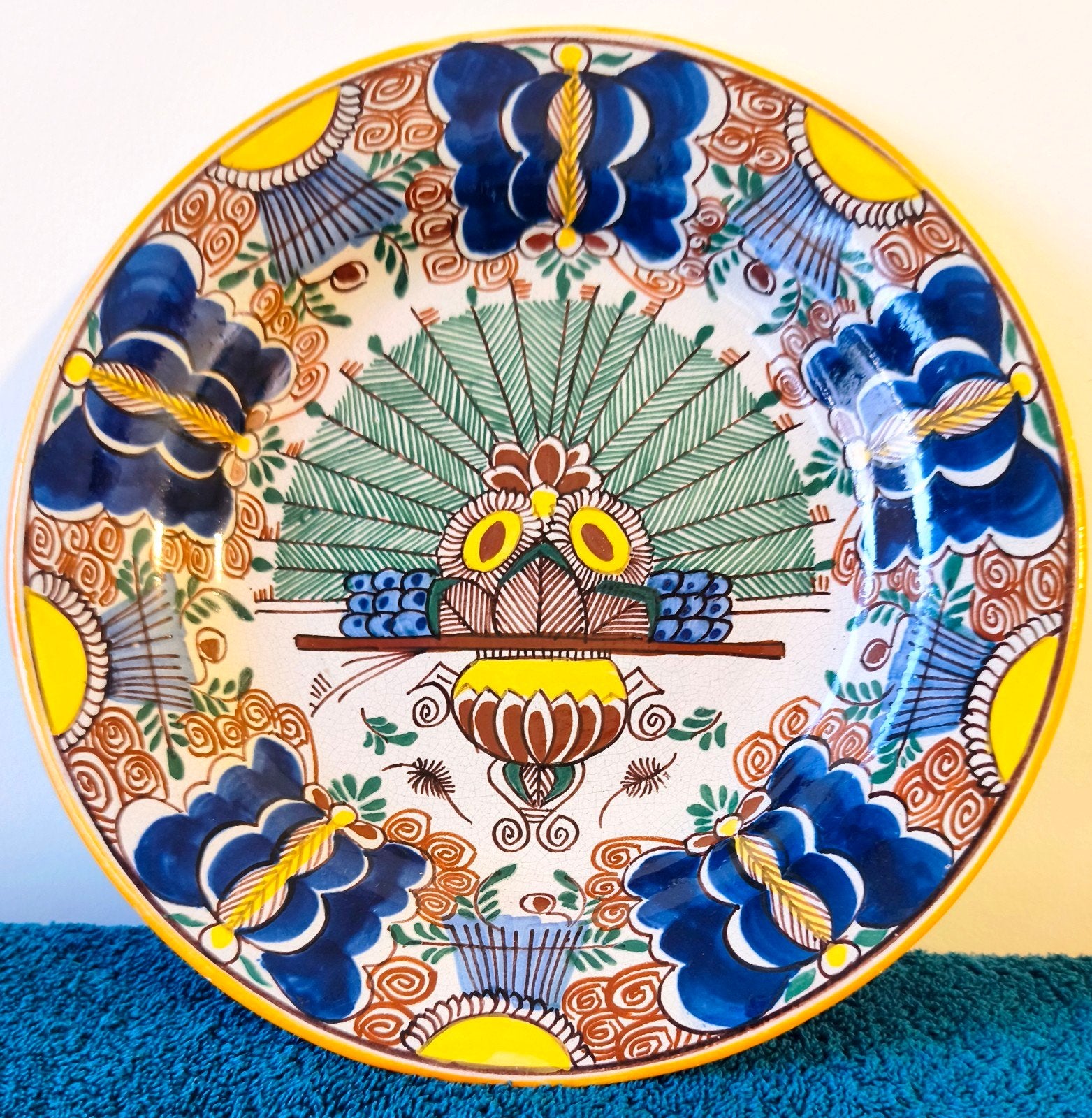 Vintage Mexicaans Tonala Keramiek Bord - Uil / Pauw 23 cm, Ophalen of Verzenden