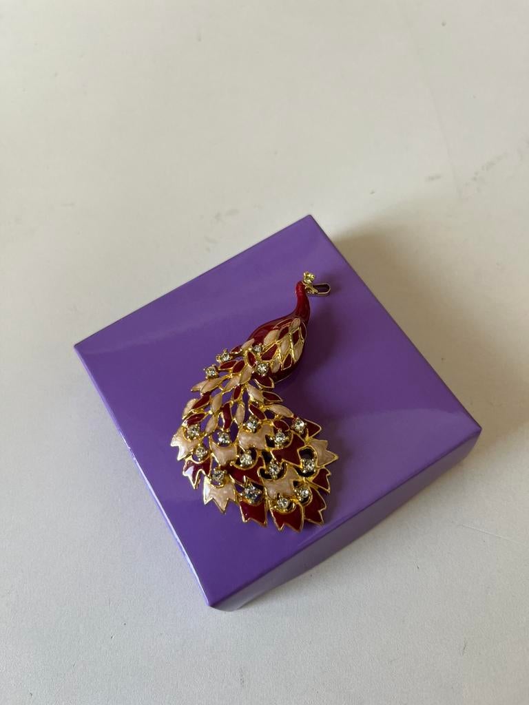 Pauw broche en hanger, Ophalen of Verzenden, Zo goed als nieuw, Overige materialen