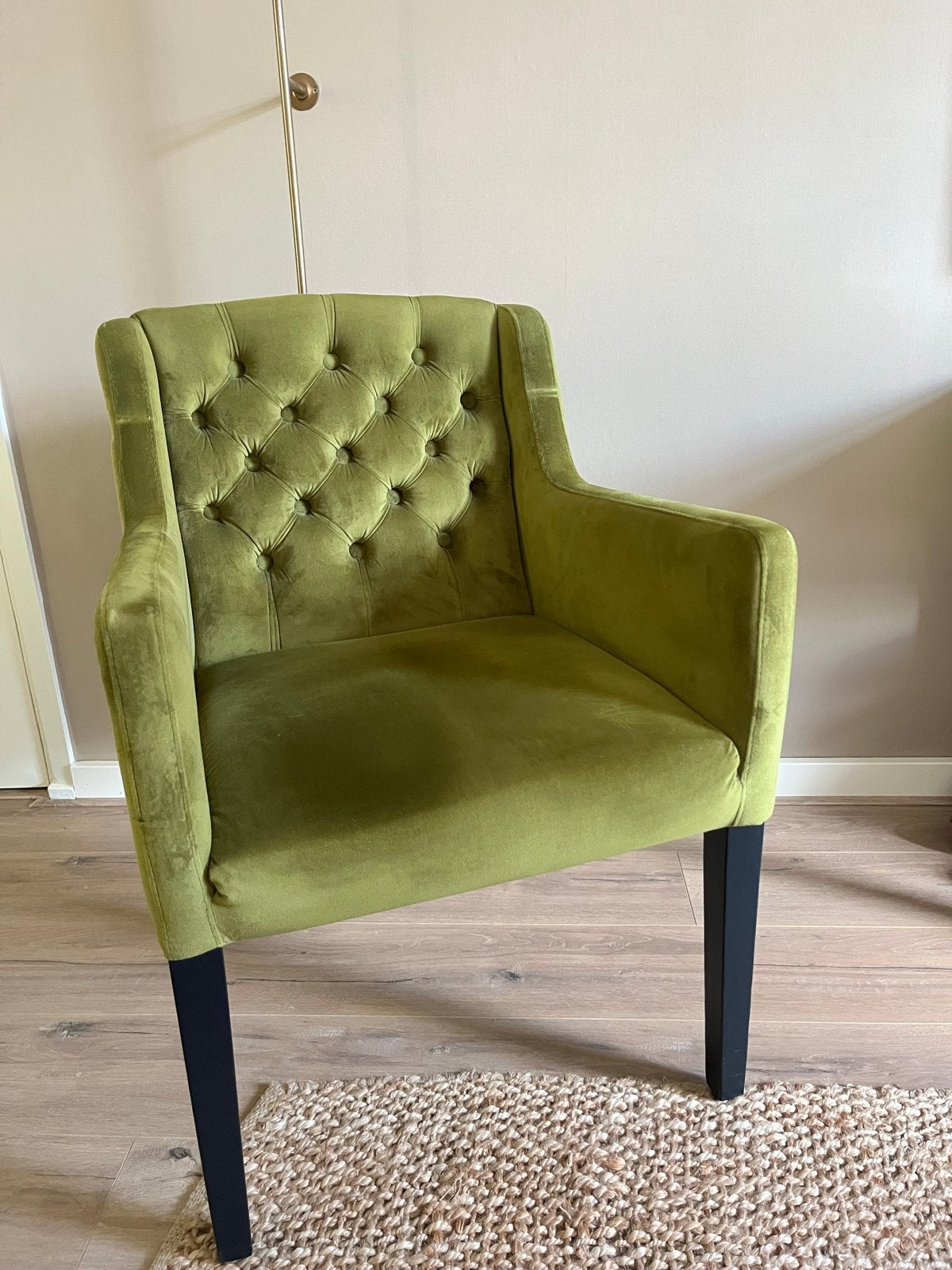 Groene velvet eetkamerstoel met knopen, Ophalen, Twee, Overige kleuren, Zo goed als nieuw