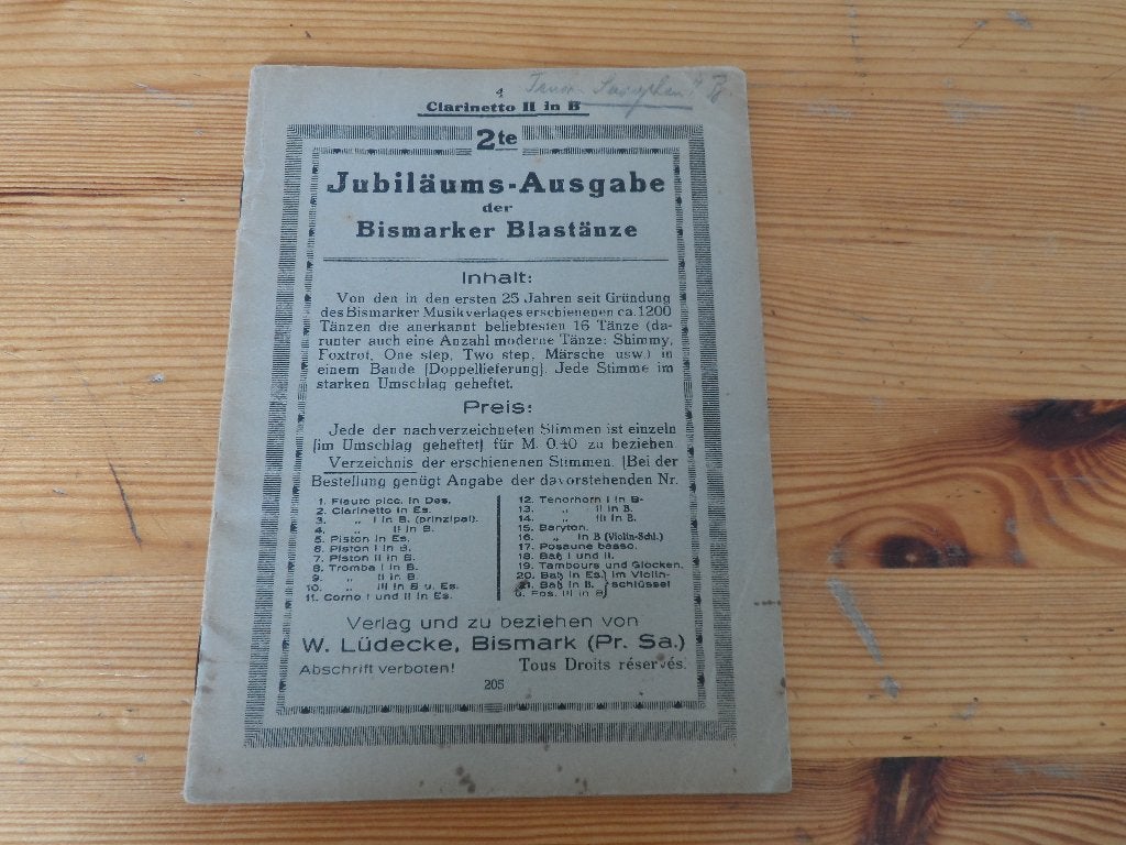 Jubilaums ausgabe der bismarker blastanze, Muziek en Instrumenten, Bladmuziek, Gebruikt, Ophalen of Verzenden, Klarinet, Artiest of Componist
