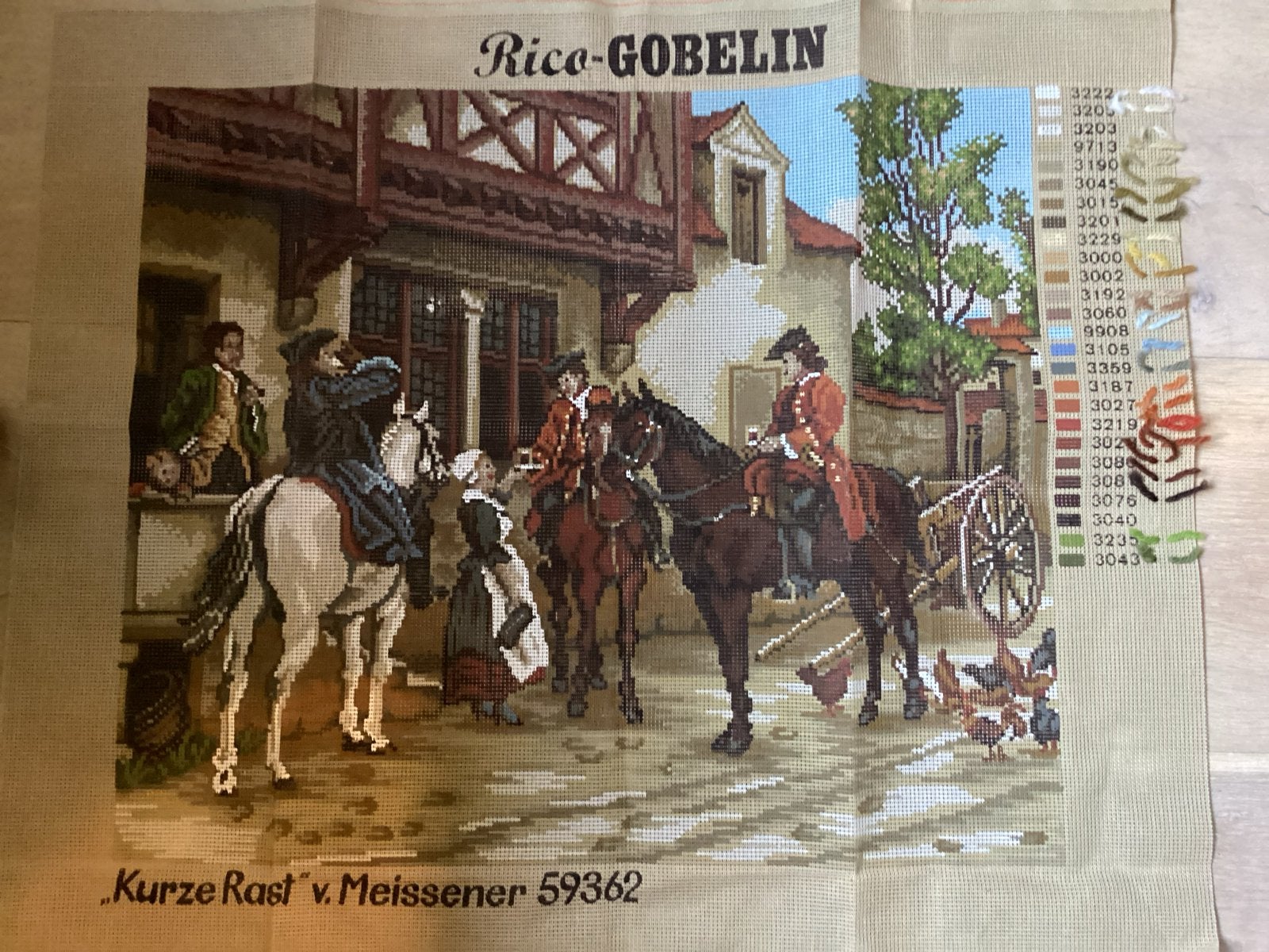 Groot borduurstramien met garens - Ruiters te paard, Ophalen of Verzenden, Zo goed als nieuw, Handborduren, Borduurpakket