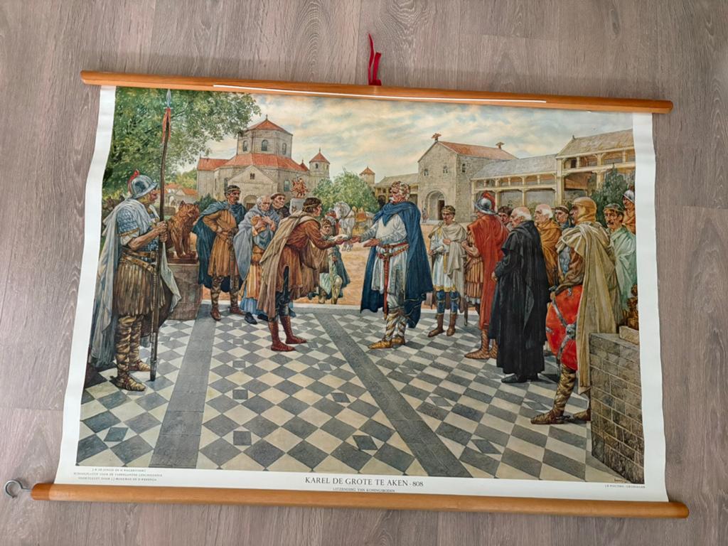 Vintage schoolplaat Karel de Grote te Aken, Ophalen, Geschiedenis