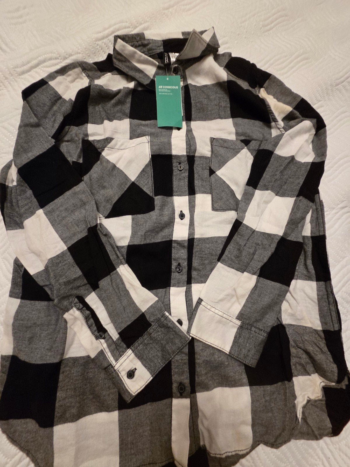 H&M Conscious geruit overhemd zwart/wit maat 40, Kleding | Dames, Maat 38/40 (M), H&M, Meerkleurig, Nieuw