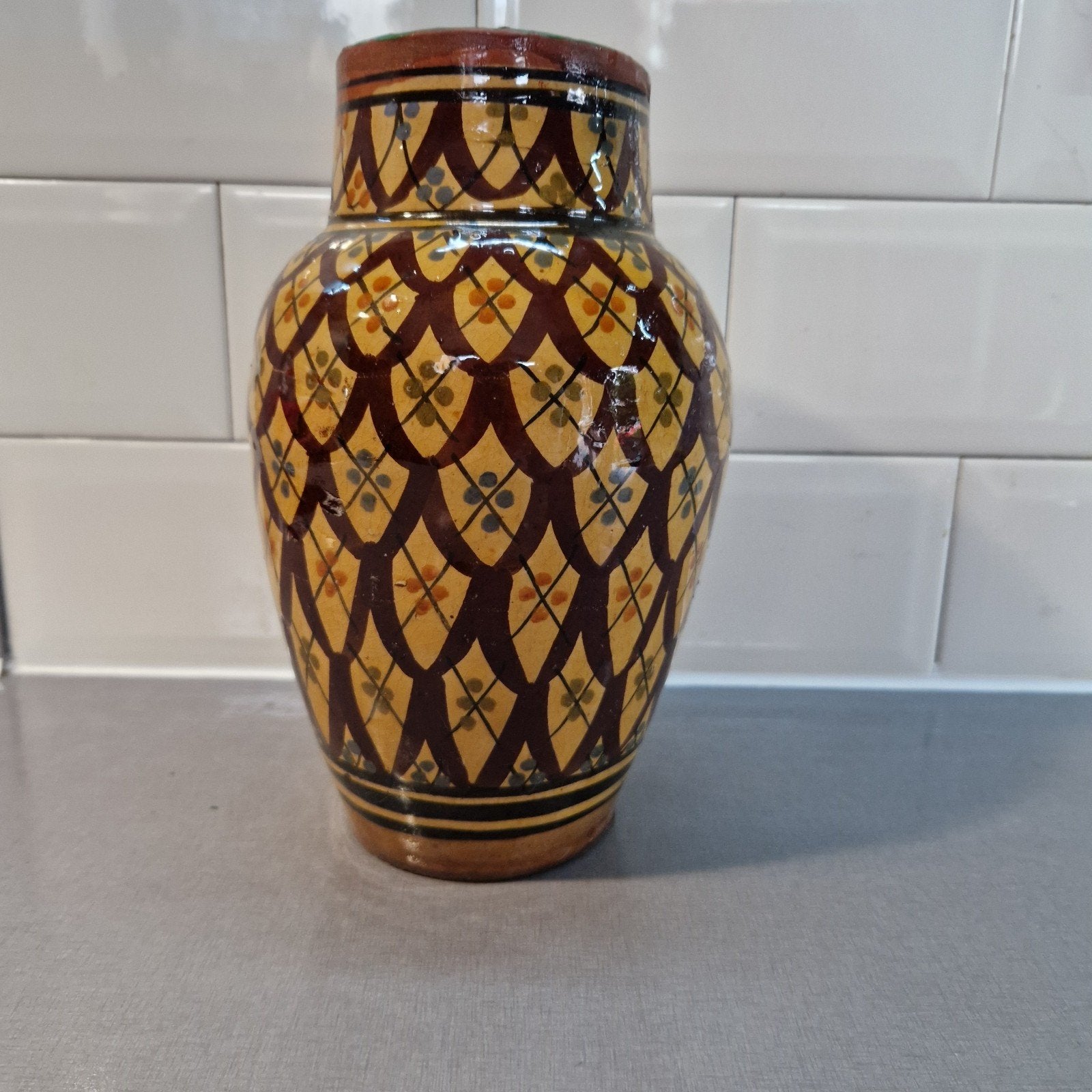 Marokkaanse keramische handgemaakte vaas uit Safi 22 cm hoog, Ophalen of Verzenden, Bruin, 22 cm