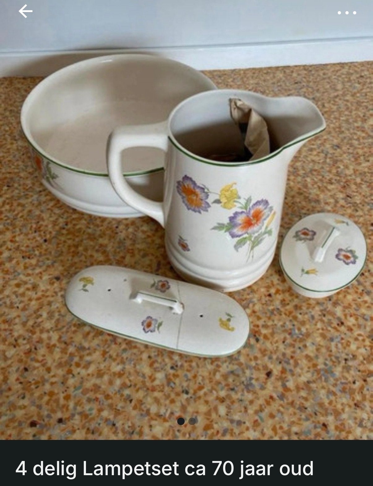 Antieke 4-delige Lampetset met bloemmotief, Antiek en Kunst, Ophalen