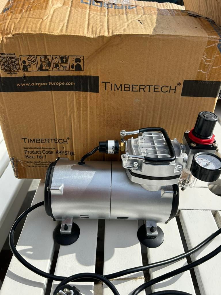 Timertech airbrush compressor set met airbrush pistool nieuw, Minder dan 25 liter, Ophalen of Verzenden, Nieuw, Minder dan 6 bar