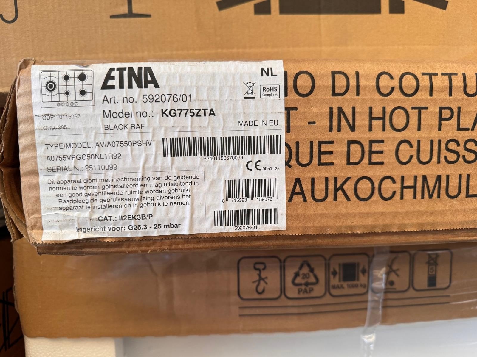 Inbouw kookplaat - Nieuw in doos, Witgoed en Apparatuur, Kookplaten, Ophalen, Nieuw, Inbouw, Gas