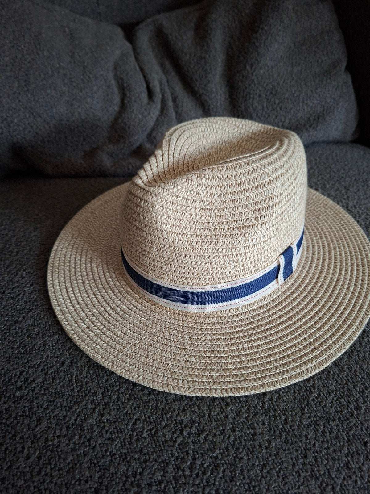 Nieuwe One Size Panama Strohoed met Blauw-Witte Band, Hoed, Nieuw, Panama, One size fits all