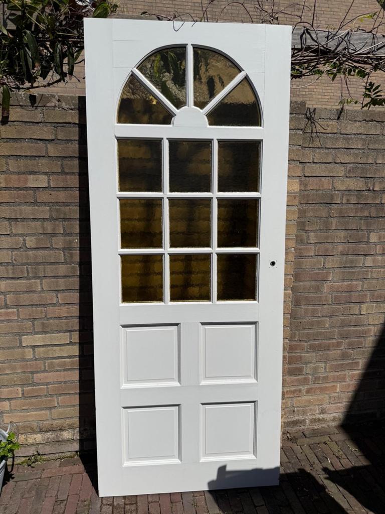 Binnendeur met geel glas - 199,5 x 82,5 x 4 cm, Ophalen, Gebruikt, 80 tot 100 cm, Binnendeur