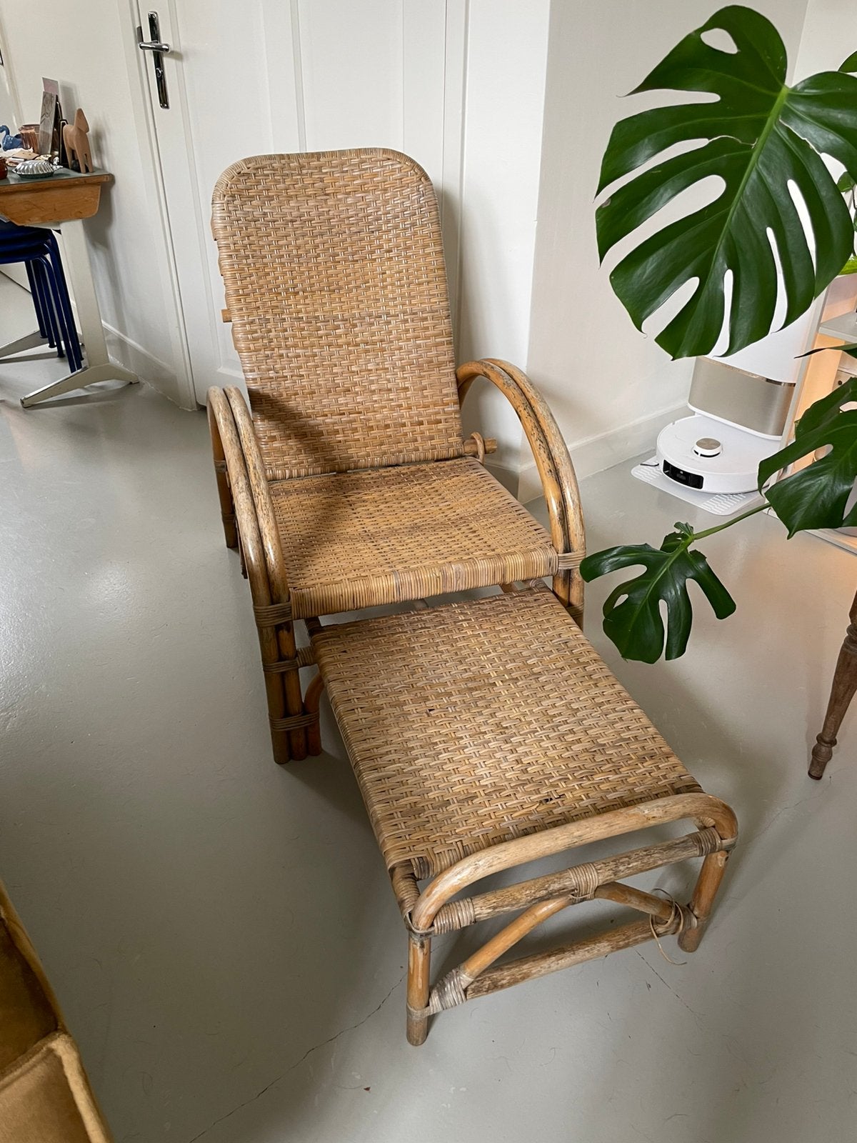 Vintage Rattan and Bamboo Lounge Chair, Tuin en Terras, Ligbedden, Ophalen, Gebruikt, Rotan