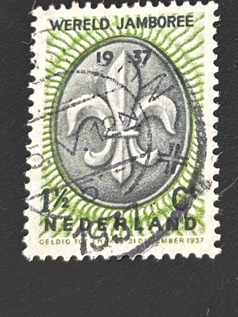 Nederland 1937 Wereld Jamboree postzegel gestempeld, Postzegels en Munten, Ophalen of Verzenden, T/m 1940, Gestempeld