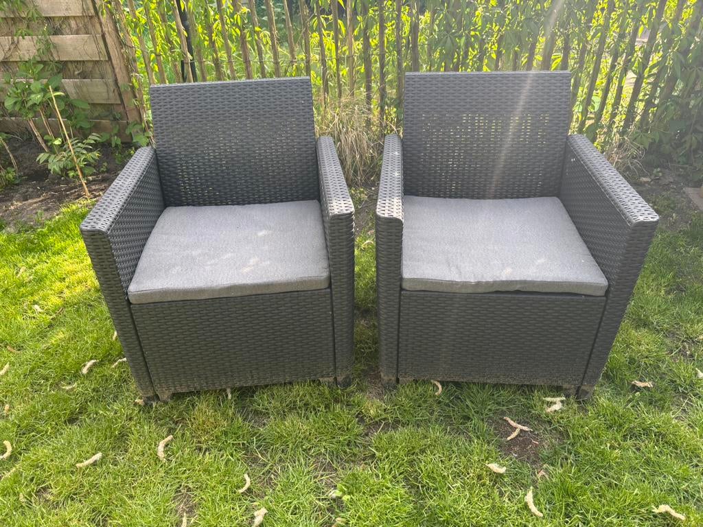 Tuinstoelen lounge kunststof wicker met kussens, Tuin en Terras, Ophalen of Verzenden, Zo goed als nieuw, Wicker